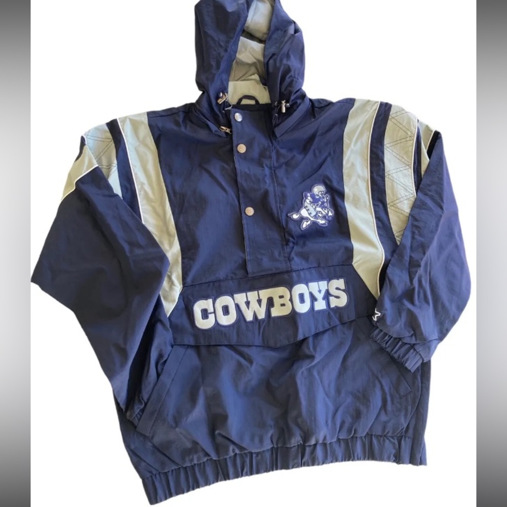 NFL Dallas Cowboys Starter Men's half Zip pull Over Jacket Navy/Silver
